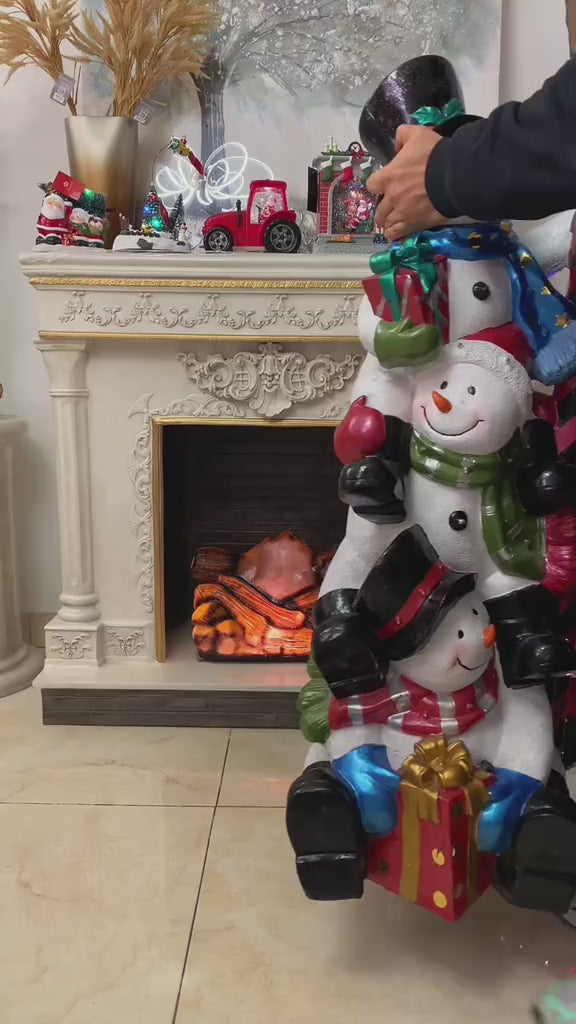 Statua Natalizia con Pupazzi di Neve e Luci LED 110cm